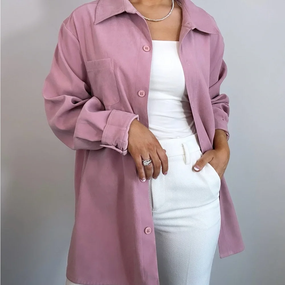 Vintage Croft & Barrow Mauve Pink Button Up Shacket Top - Picture 3 of 11